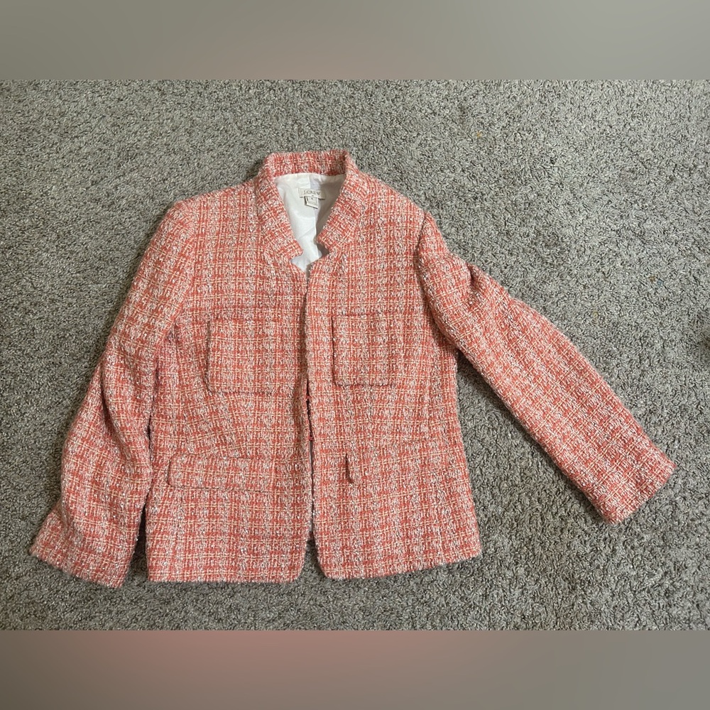 J. Crew Coral Tweed Blazer Knit Pockets Women's Size 4 Lined Business Hook eye